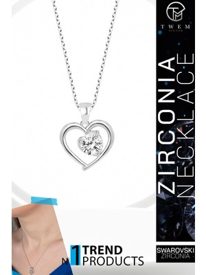 Swarovski Taşlı Gümüş Kalp Bayan Kolye
