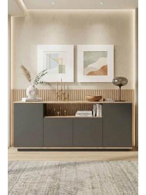 Robin Home Loft Konsol 4 Kapaklı Raflı 180CM Çam-Antrasit