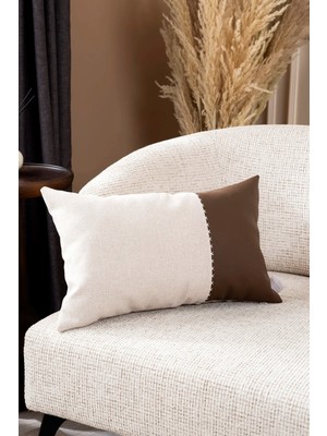 Koza Home Ivy Deri Detaylı Kahve Kırlent Kılıfı 30X50 2545