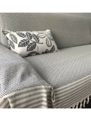 Coperta Gri Pamuklu Koltuk Örtüsü Kolları Örten 180 x 300 cm Kayma Yapmaz Özellikli