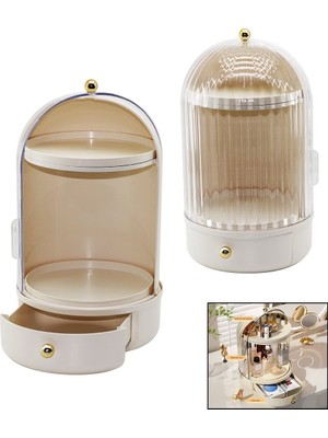 Vitrin 360°Ç:21 -Y:38CMKOZMETİK Organizer Şeffaf Kapak- Döner Rafçekmece+2 Kat (4887)