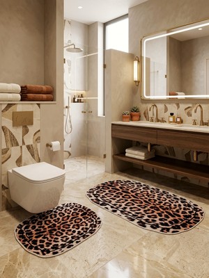 Brillant 2'li Leopar Desen Lateks Taban Banyo Paspası (70X110-45X55)
