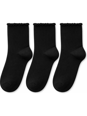 QUALITY WALKING 3’lü Kadın Bambu Dikişsiz Çorap Fırfır Detaylı Tasarım Ipeksi His Rahat Kullanım