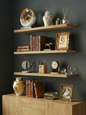 Freehome Premium Mdf Ürün Duvar Rafı 3'lü Set 60X15 cm Uçan Raf Modern Kitaplık Mutfak Banyo Rafı