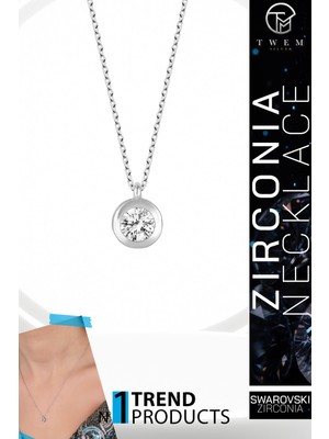 Swarovski Taşlı Gümüş Tektaş Bayan Kolye