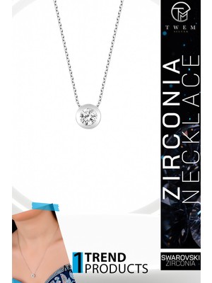 Swarovski Taşlı Gümüş Çember Tektaş Bayan Kolye