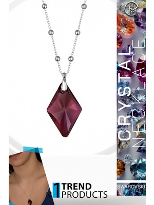 Swarovski Crystal Kadın Ametist Karo Gümüş Kolye