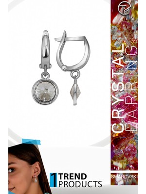 Swarovski Crystal Kadın Beyaz Sallantılı Gümüş Küpe