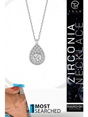 Swarovski Taşlı Gümüş Damla Tektaş Bayan Kolye