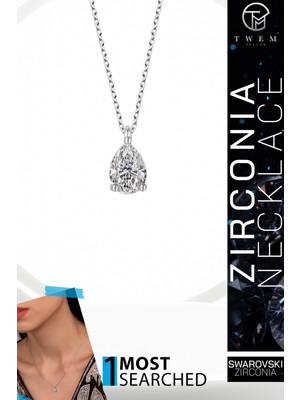 Swarovski Taşlı Gümüş Damla Tektaş Kolye