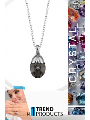 Swarovski Crystal Kadın Chorme Oval Gümüş Kolye