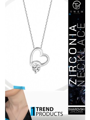 Swarovski Taşlı Gümüş Kalp Kadın Kolye