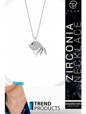 Swarovski Taşlı Gümüş Balık Kolye