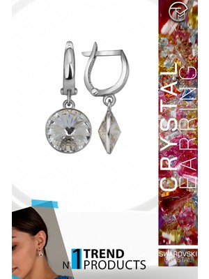 Swarovski Crystal Kadın Beyaz Sallantılı Gümüş Küpe