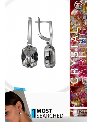 Swarovski Crystal Kadın Beyaz Oval Tırnaklı Gümüş Küpe