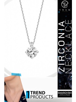 Swarovski Taşlı Gümüş Tektaş Bayan Kolye