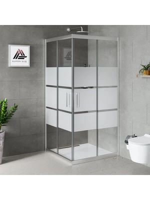 Kupon Duş ve Banyo Sistemleri Vesta D100 Kare Duşakabin Parlak Profil Kumlu Cam H: 190 cm