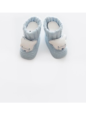 Kitikate Organik Triko Figürlü Patik Mavi-Rakun