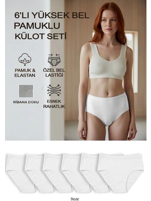 Bravie 6’lı Yüksek Bel Pamuklu Külot Seti Beyaz