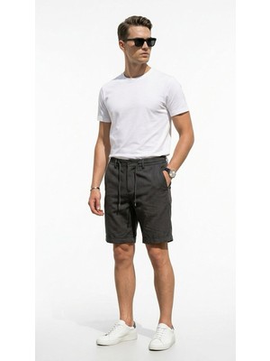 Plus Scorpion Erkek Keten Şort Lastikli Beli Bağcıklı Yazlık Rahat Kesim Günlük Casual Bermuda Şort