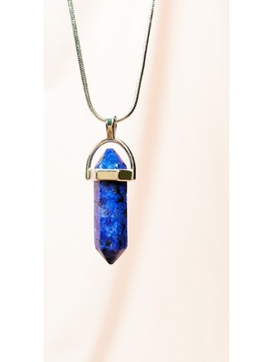 MiraLive Lapis  Lazuli Doğal Taşı Zincirli El Yapımı Tasarımlı Kolye Uç: 3,5 cm Zincir: 20 cm Kutulu