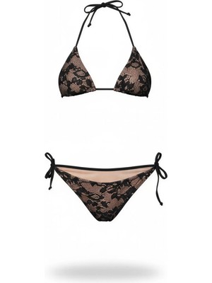 Aquella Triko Dokulu Üçgen Bikini Takımı Siyah 210-1430
