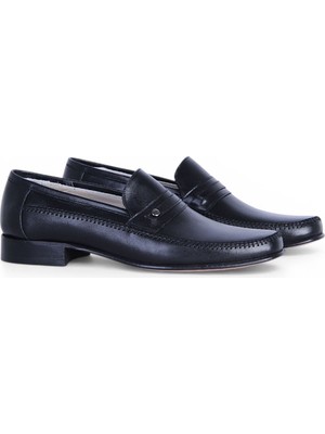 Tek Yıldız 02 Siyah Kösele  Deri Erkek Klasik Ayakkabı