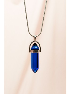 MiraLive Safir Doğal Taşı Zincirli El Yapımı Tasarımlı Kolye Uç: 3,5 cm Zincir: 20 cm Kutulu