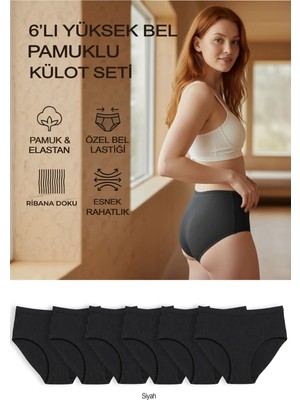 Bravie 6’lı Yüksek Bel Pamuklu Külot Seti Siyah