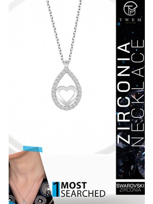 Swarovski Taşlı Gümüş Damla Kalp Kolye