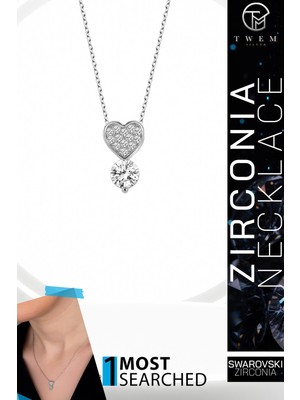 Swarovski Taşlı Gümüş Kalp Tektaş Bayan Kolye