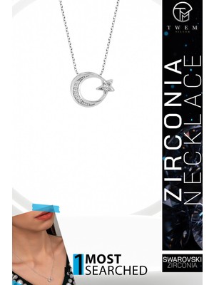 Swarovski Taşlı Gümüş Ayyıldız Bayan Kolye