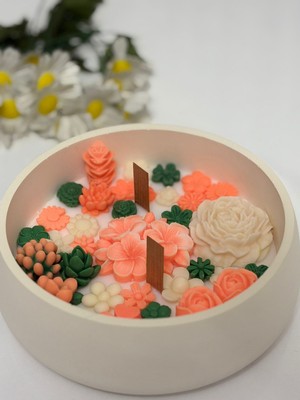 Serenity Sanat Renkli Çiçek Bahçesi Konsept Kase Kokulu Hediyelik Dekoratif Mum