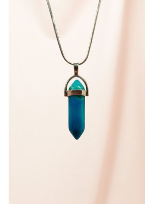 MiraLive Aquamarin Doğal Taşı Zincirli El Yapımı Tasarımlı Kolye Uç: 3,5 cm Zincir: 20 cm Kutulu