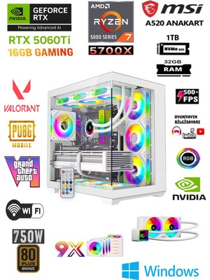 Apphirex TCW56 Ryzen 7 5700X 32GB 1tb M2 SSD RTX5060Tİ 16GB Sıvı Soğutmalı Beyaz Oyuncu Bilgisayarı