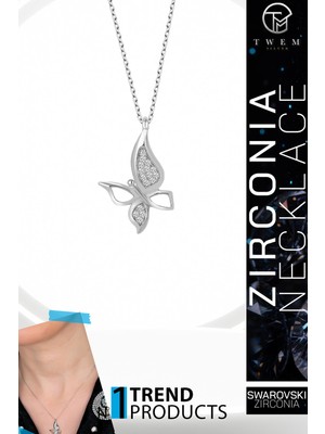 Swarovski Taşlı Gümüş Kelebek Bayan Kolye