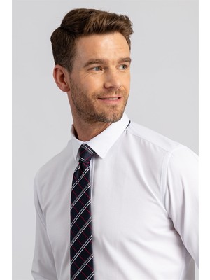 Tudors Modern Slim Fit Uzun Kollu Pamuklu Kolay Ütü Armürlü Erkek Beyaz Gömlek