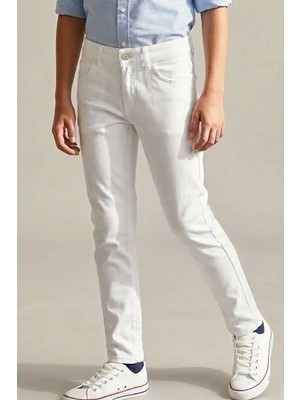 Konsept Erkek Çocuk Gabardin Pantolon Düğmeli Fermuarlı 10-13 Yaş, Beyaz