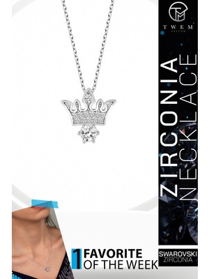 Swarovski Taşlı Gümüş Kral Tacı Kolye