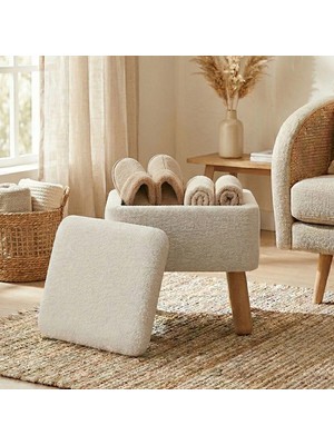 Zem Orso Bohem Sandıklı Puf, Kırık Beyaz