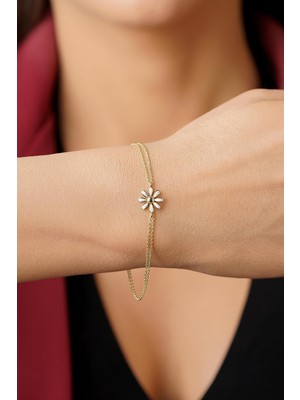 Fiyonk Kuyumculuk 14 Ayar Altın Renkli Çift Zincirli Papatya Bileklik