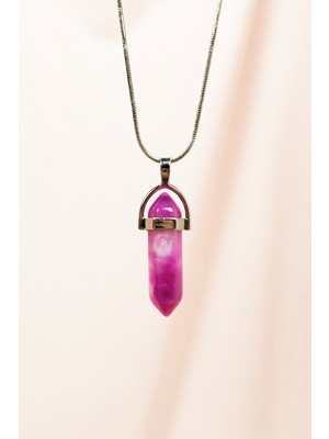 MiraLive Pembe Akit Doğal Taşı Zincirli El Yapımı Tasarımlı Kolye Uç: 3,5 cm Zincir: 20 cm Kutulu