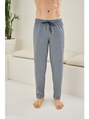 Kly Ince Tek Alt Çok Rahat Desenli Pamuk Pijama-Lacivert-2xl