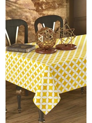 Rona Home Sarı Beyaz Geometrik Desenli Leke Tutmaz Dijital Baskılı Mutfak Yemek Masası Örtüsü Modern Dekoratif