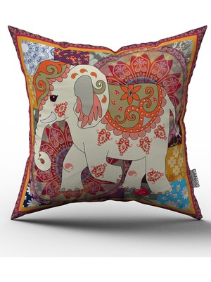 Cango Home Renkli Fil Tasarım Yastık Kırlent Kılıfı 43 x 43 cm Yumuşak Tuşeli Kumaş
