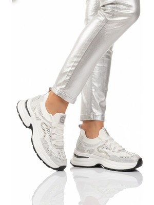Guja Beyaz Anorak Hafif Taşlı Kadın Casual Ayakkabı 26Y303 G