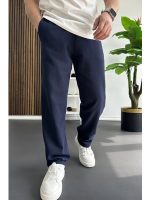 Edwox Erkek Beli Düğmeli Pantolon Lacivert EDW469