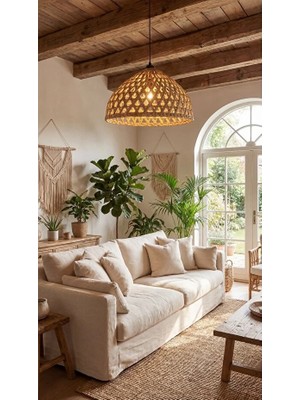 Hakici Doğal El Yapımı Hasır Avize 50CM