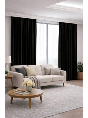 Devrim Olivya Tekstil Siyah Fon Perde Pilesiz Tek Kanat Petek Kadife Dokulu Adafon Modern Dekorasyon Kornişli