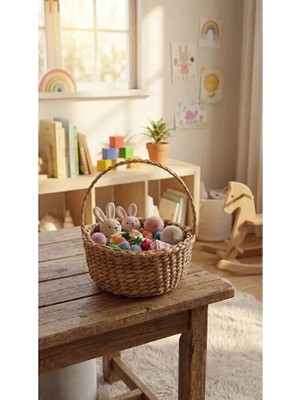 Hakici Çok Amaçlı Dekoratif Kulplu Mini Hasır Sepet